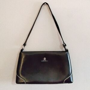 Vintage 90s Montagut Paris Black Leather Shoulder Bag Silver Flower Emblem – EUC